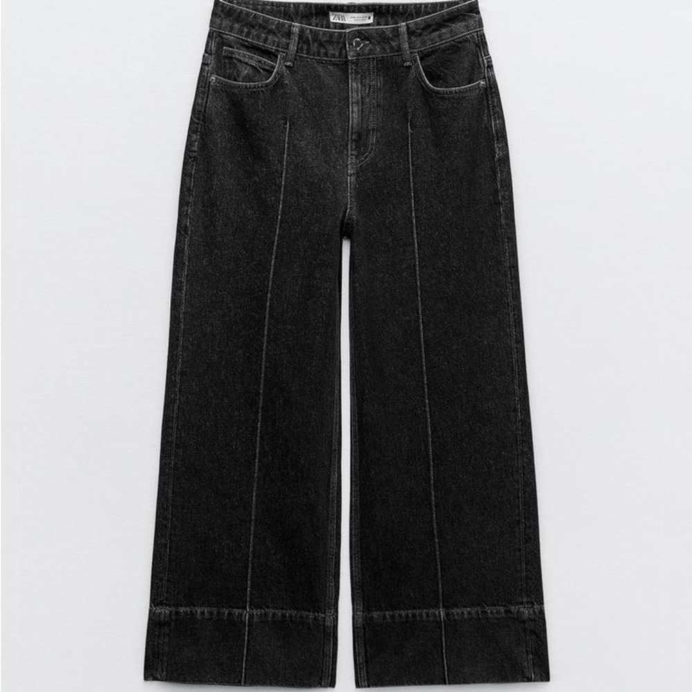 Zara CROP WIDE LEG FRONT SEAM Z1975 JEANS WITH A HIGH WAIST
